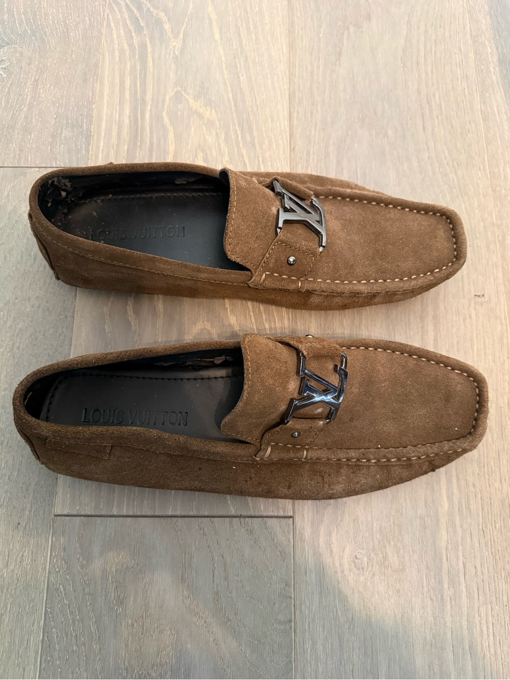 Louis Vuitton Men's Brown Suede Loafers with LV Buckle - Picture 2 of 5